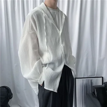 

Men Long Sleeve Casual Sunscreen Hooded Shirt Male Streetwear Fashion Streetwear Loose Shirt Coat Outerwear