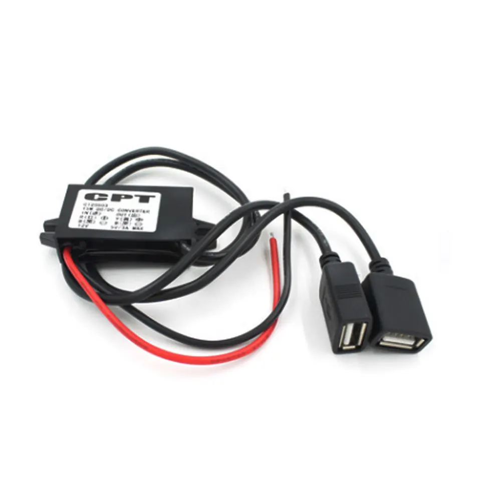 

12V to 5V Dual USB Power Adapter Converter Cable Module Power Connector Car Charger For Dual USB Output