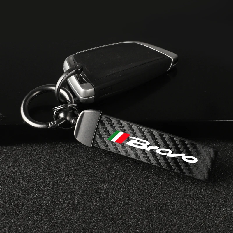 High Grade Carbon Fiber Leather Car Keychain 360 Degree Rotating