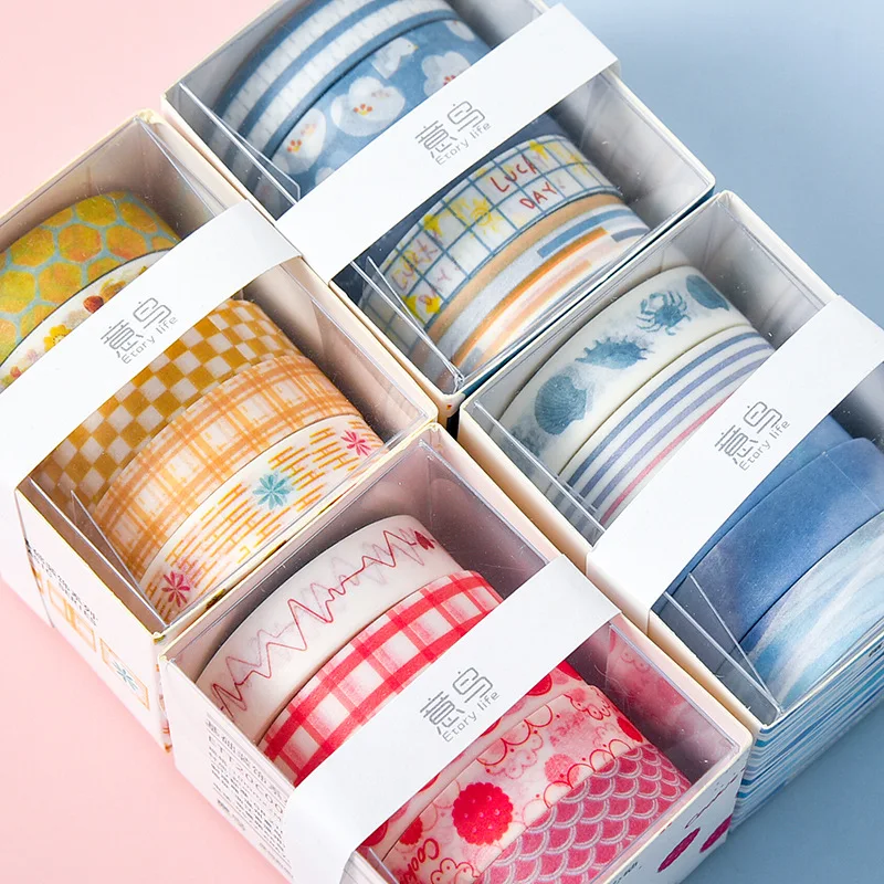 

5 Pcs Geometric Patterns Series Washi Masking Tape Adhesive Crafts Tape For Diy Planner Journal Decorative Gift Wrapping