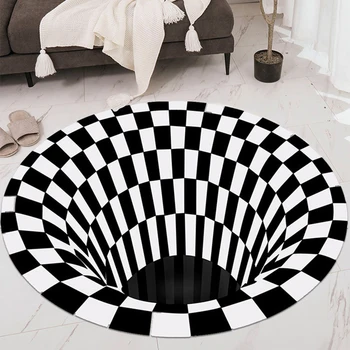 

Round Area Rug Printed Carpet Not-Slip Floor Mat 3D Visual Illusion Shaggy Rug for Bedroom Decor DC156