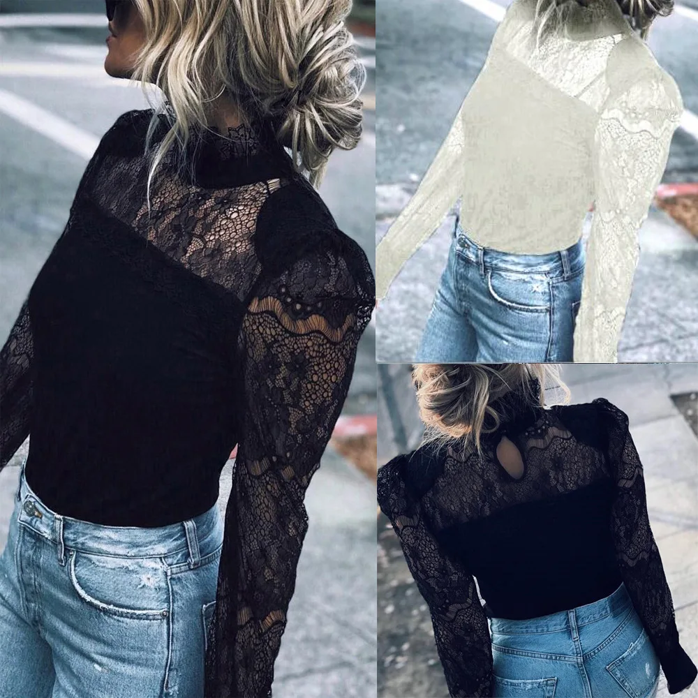 women blouse fashion 2020  female ladies clothing lace hollow out long sleeve sexy womens top shirt top 90s