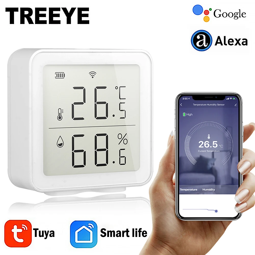 Tuya Smart life-Sensor de temperatura y humedad para interiores, higrómetro con pantalla LCD, WiFi, compatible con Alexa y Google Home