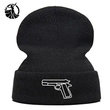 Beanie Hat Skullie Cap Slouchy Winter Embroidered Cool Punk Men Women Teen Street Dance Funny Hip-hop Warm Knitted Hats Gun