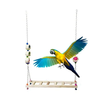 

Big Chicken Ladder Swing Parakeet Parrot Hanging Wood Perches Stand Chewing Toy with Bells for Large Bird Hens Macaw Playing