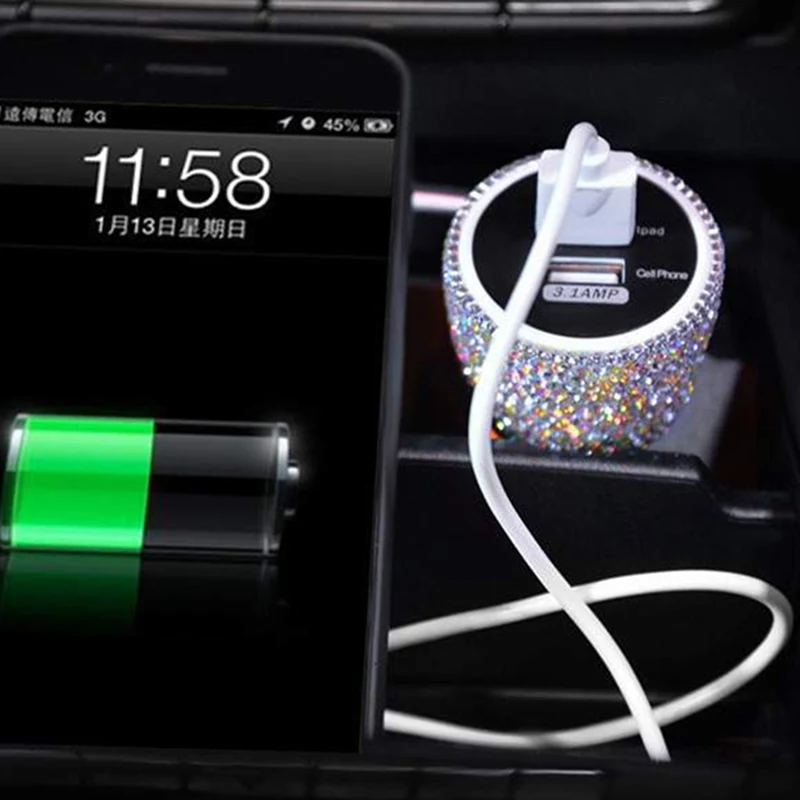 Bling автомобильное USB быстрое зарядное устройство прикуриватель Алмазный кристалл Вентиляционное крепление навигационный кронштейн gps Автомобильный держатель для телефона