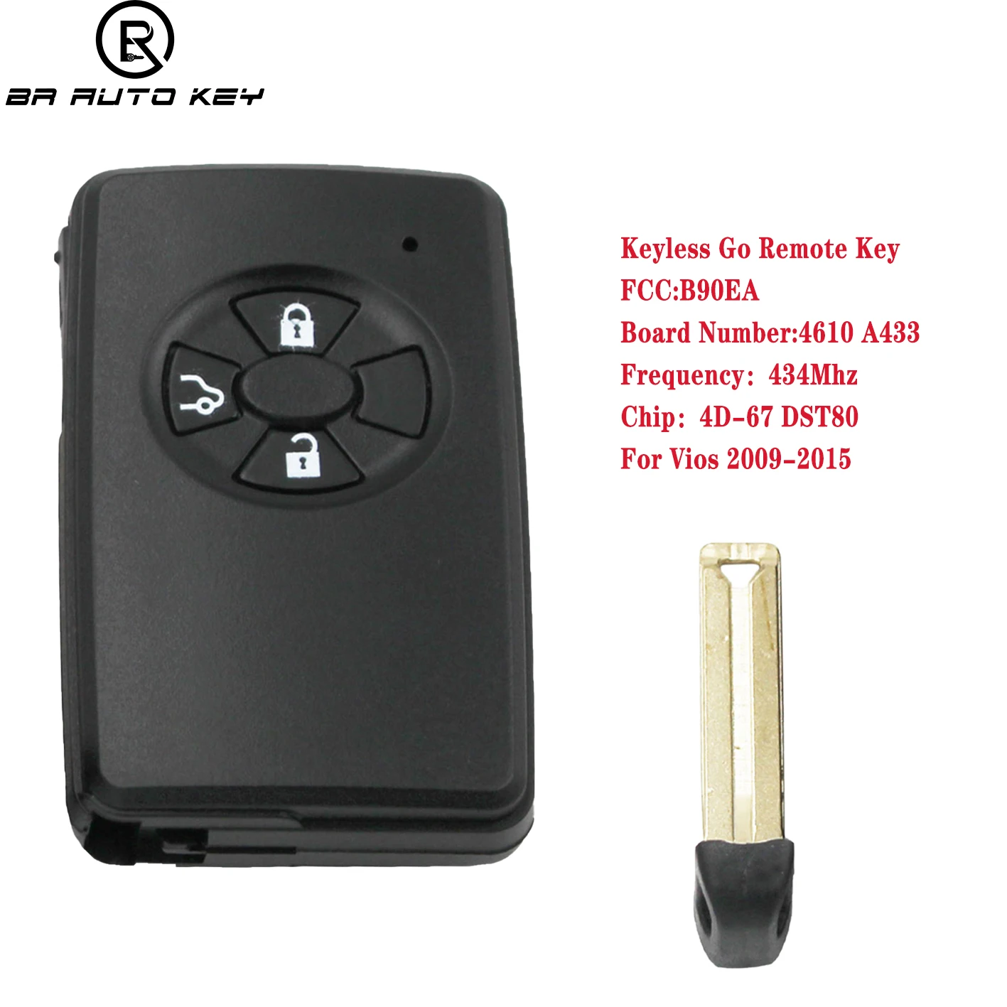 B90EA 3Buttons Smart Remote Car Key for Toyota Vios Rav4 2006+ with P1 98 4D-67 DST80 433MHz ASK Board NO:A433 89904-12170