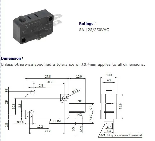 100 шт. официальный ZIPPY 10g светильник force VM 05B 00D0 Z 3 terminals microswitch для кнопочного