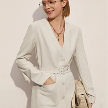 Amii minimalizm wiosna lato oficjalna Lady Blazer kobiety Vneck jednorzędowy płaszcz z paskiem kobiety przyczynowy garnitur w jednolitym kolorze spodnie 12130012