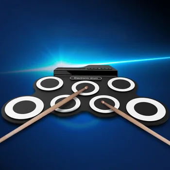 

NEW Portable Electronic Drum Pad Built-In Speaker Digital Roll-Up Touch 7 Labeled Pads Foot Pedals Drum Gift for Kids