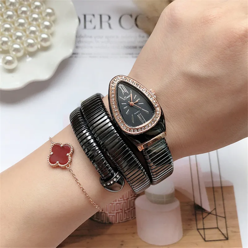 Персонализированные креативные часы в виде змеи для женщин более тонкие бесконечные Регулируемые часы с браслетом летние иконы кристаллы наручные часы