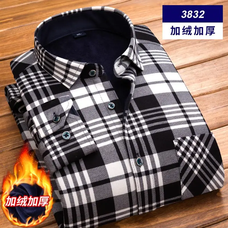 Camisa Social Masculina, мужская рубашка,, зимняя, длинный рукав, в клетку, толстая, теплая, флисовая рубашка, модная, мягкая, повседневная, фланелевая рубашка - Цвет: 3832