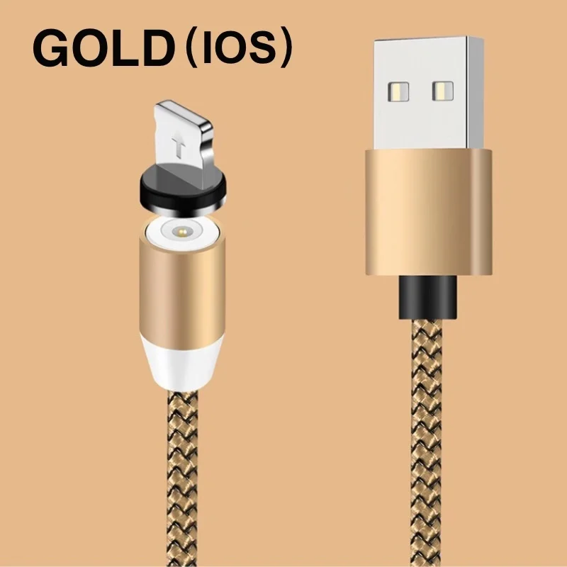 Магнитный кабель USB для быстрой зарядки, 2 м, Тип C, магнитное зарядное устройство для Xiaomi, кабель Micro USB для iPhone, huawei, samsung, кабель, шнур - Цвет: For i0S Gold