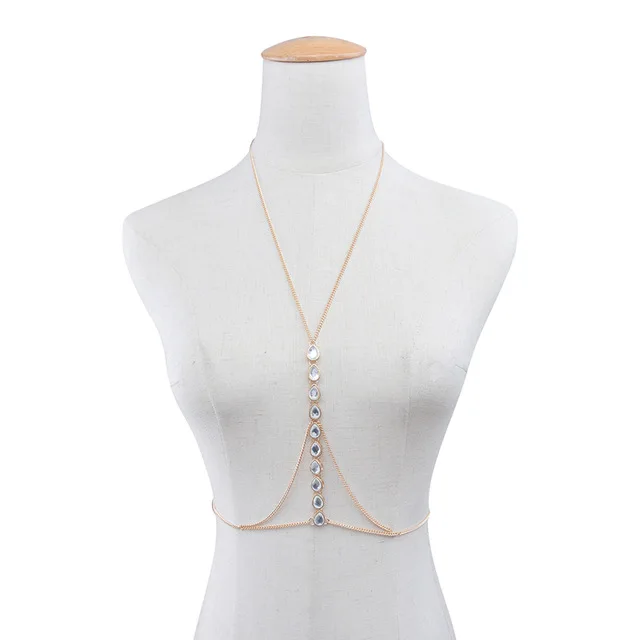 Boho МОДА Сетка кисточкой жгут бюстгальтер с бусинами цепь женское украшение с зажимом сексуальное бикини металлический сплав песчаная пляжная цепь на тело - Окраска металла: Golden2