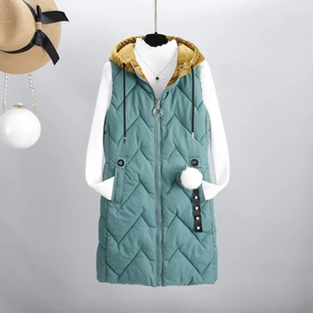 

Warm Vest Female Slim Long Waistcoats Zip Sleeveless 2020 Autumn Winter Cotton Vests Jacket Women Fashion Hooded Outerwear s