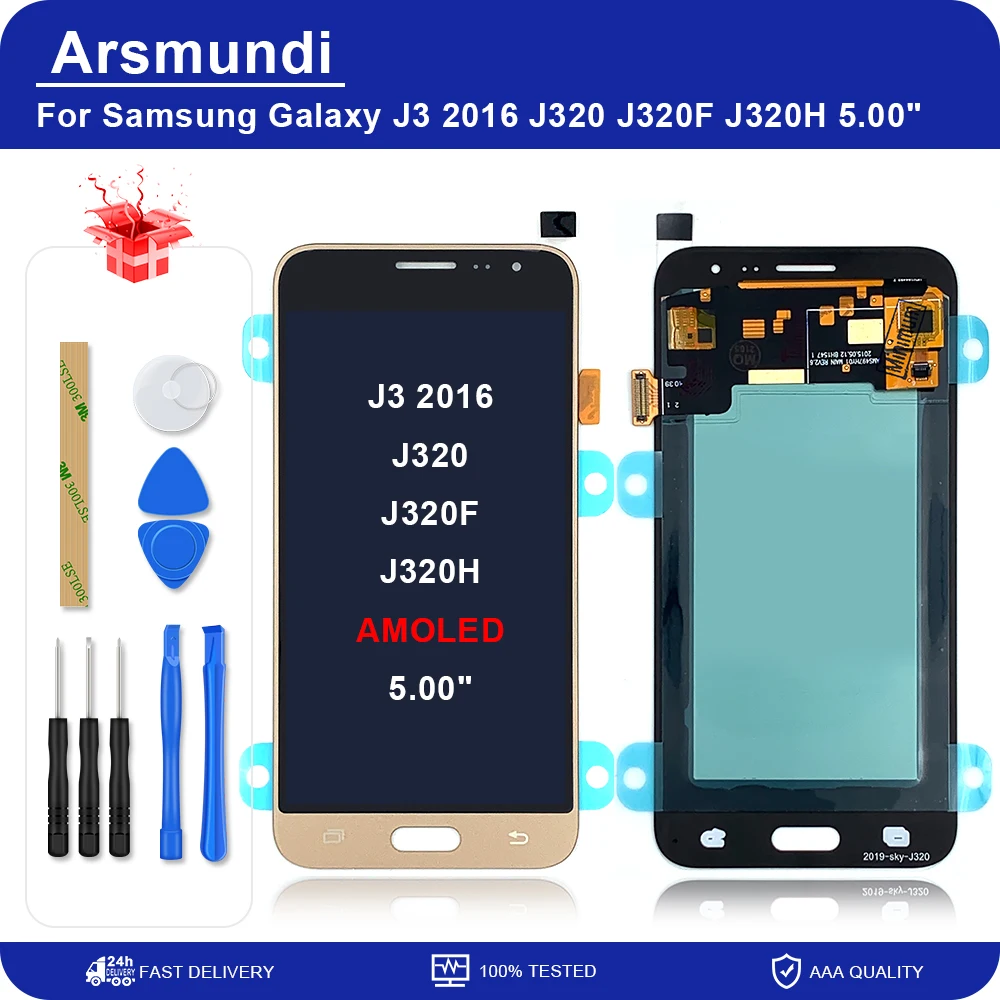 100% протестированный сменный ЖК-дисплей AMOLED для Samsung Galaxy J3 2016 J320 J320F J320H с сенсорным