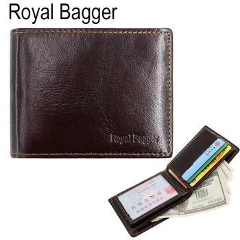 

Royal Bagger Super Hot New Fashion Genuine Cow Leather RFID Card Clip Pocket Men's short Wallets For Men Business Casual Purse