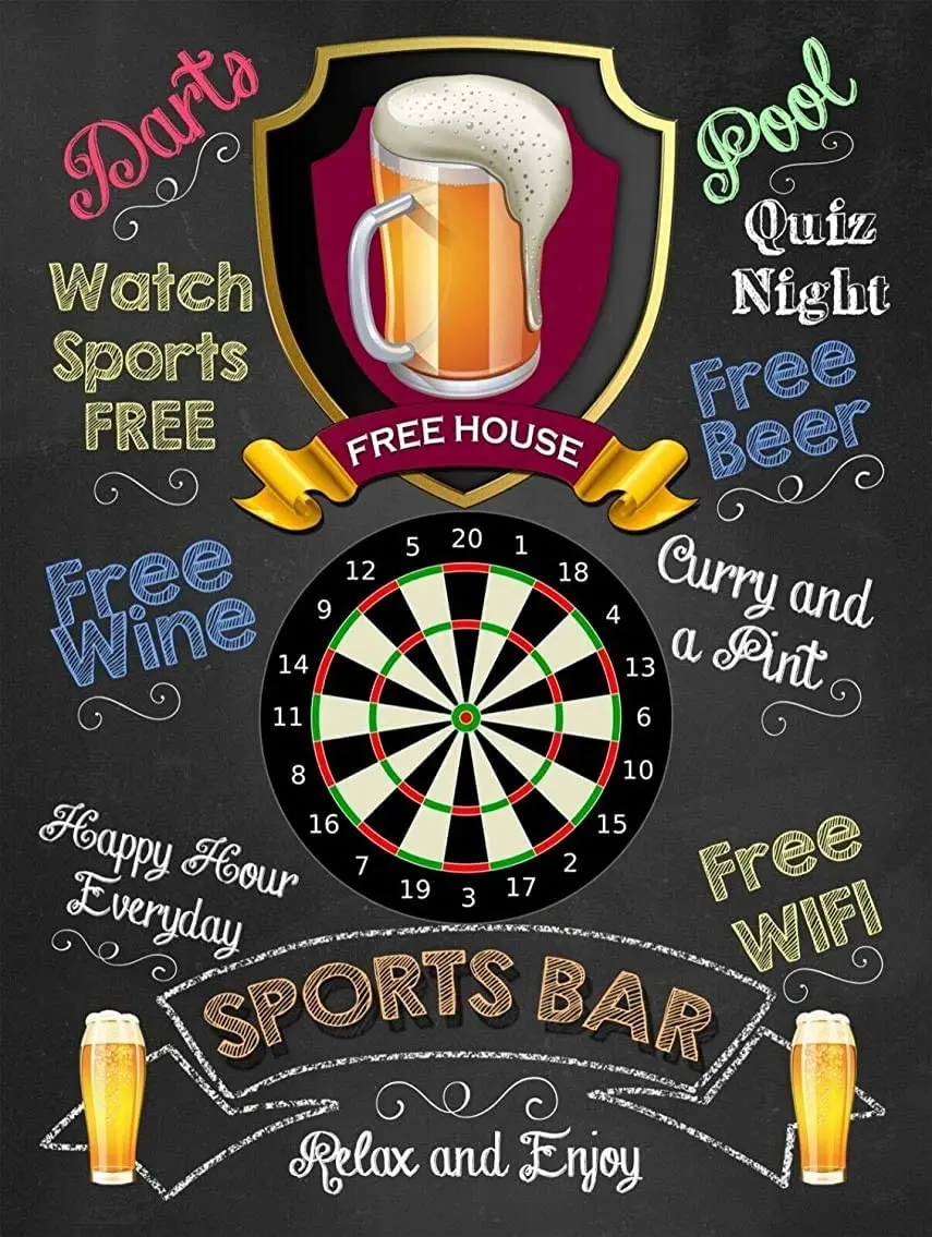 Darts Billiards Pinballs Logo Metal Tin Sign Vintage Retro Poster Art Creative Door Decor for Bar Cafe Pub Home 12x8 Inch | Дом и сад