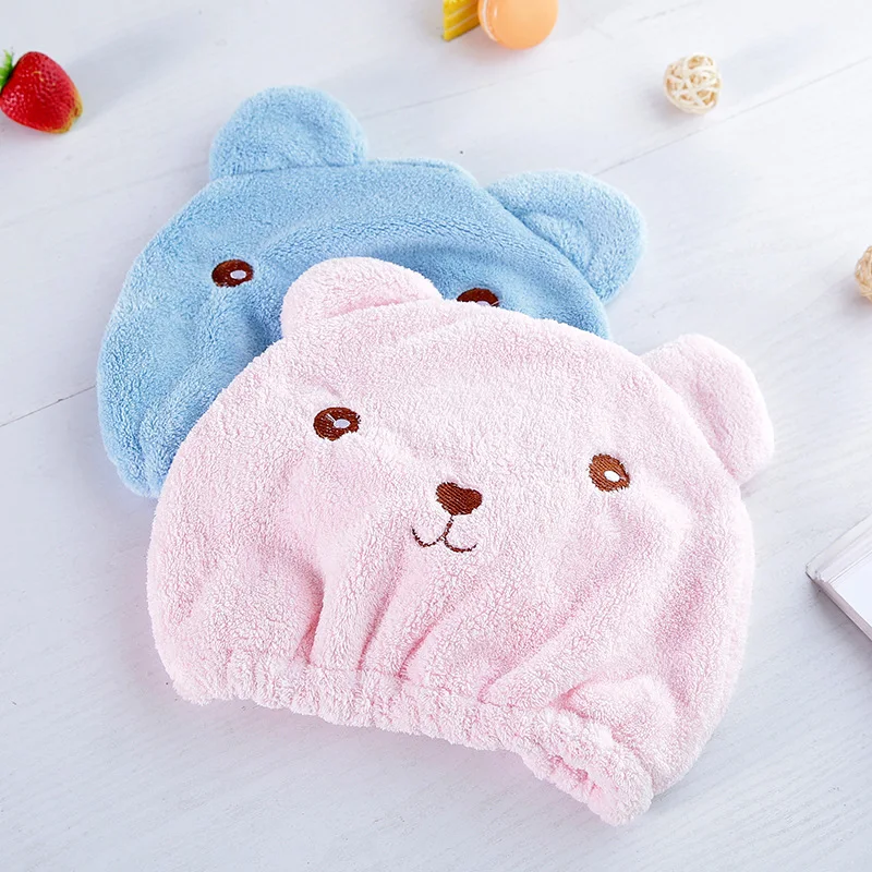 

Soft Microfiber Cartoon Bear Quickly Dry Hair Hat Hair Turban Women Girls Ladies Cap Bathing Drying Towel Head Wrap Hat