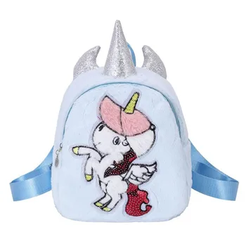 

Children School Backpack Cartoon Rainbow Unicorn Design Soft Plush Material For Toddler Baby Girls Kindergarten Kids School Bags