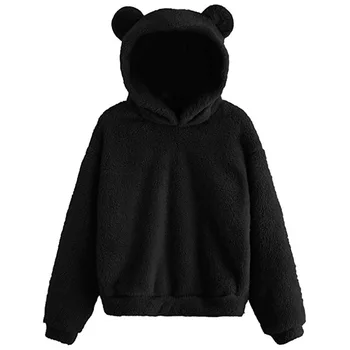 

Women Winter Hoodies Long Sleeve Fleece Lovely Cute Teddy Bear Pullover Top Female Faux Shearling Shaggy Casual Sweatshirt