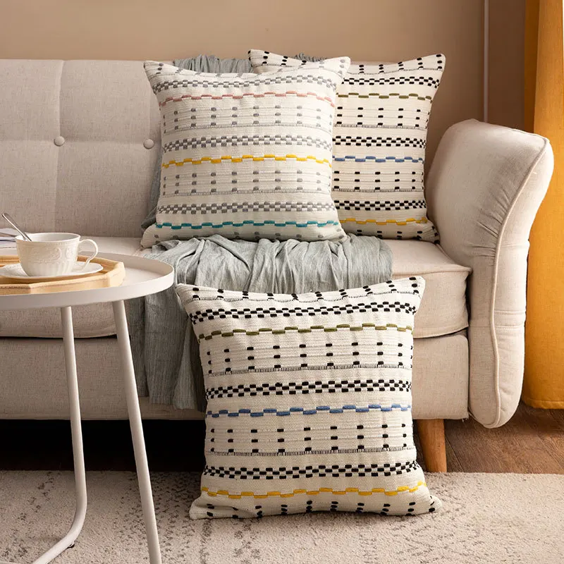 

Home decoration Pillow Cover 45x45cm Cotton Woven Line Stipe Thick cushion cover for Living Room Bed Room