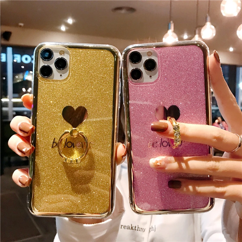 Custodia Galvanica Glitter Love Phone Per Vivo Iqoo 11 11S 10 9T 8 S17 S17T S16E S16 S15 S15E Neo 8 7 Pro Ring Stand Cover Posteriore