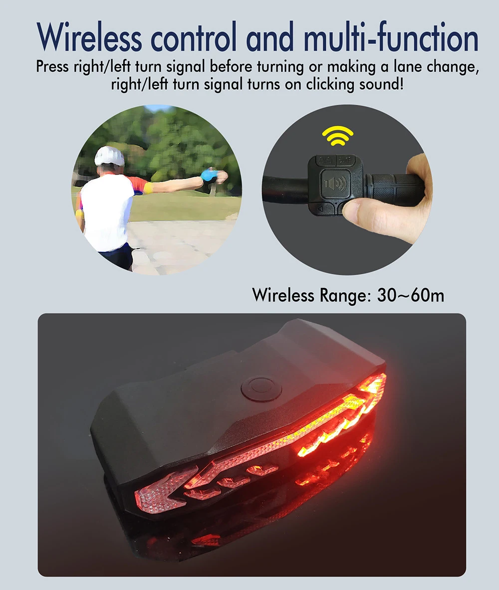 Bike Tail Light with Turn Signals Waterproof Bicycle Taillight-USB Rechargeable Ultra Bright Safety Warn Bike Brake Rear Lights smart alarm keypad