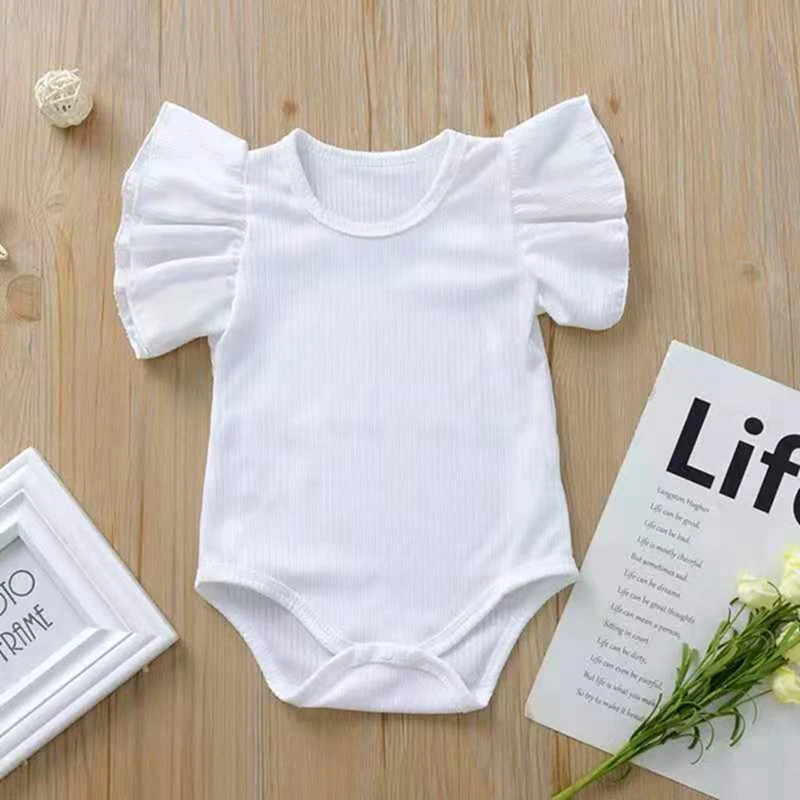 0-24M Newborn Baby Girl Flare Sleeve Solid Black White Grey Casual Romper Jumpsuit Outfits Baby Clothes Summer kids Suit Baby Bodysuits for girl 
