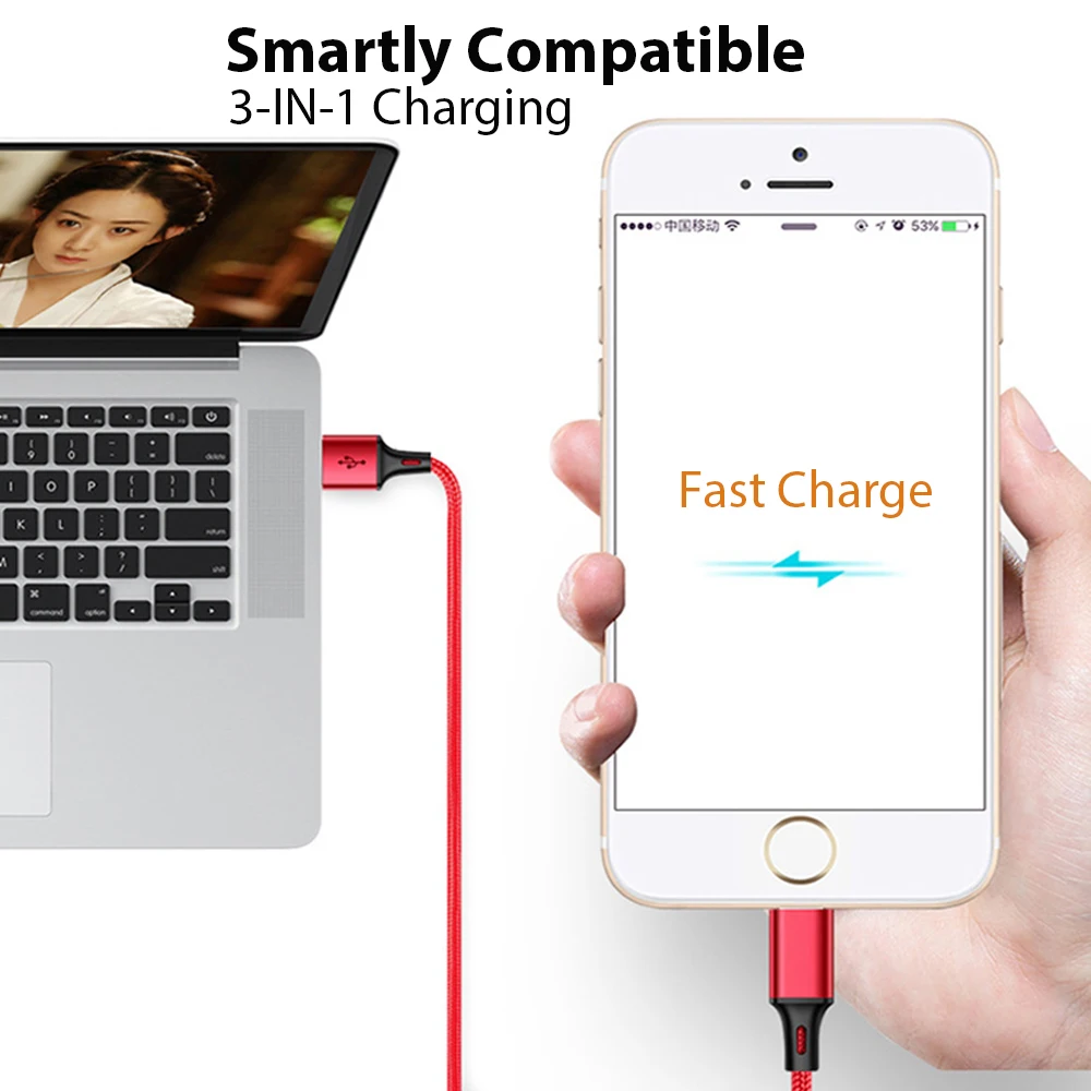 VOXLINK 5 упаковка 3 в 1 USB кабель для iPhone XS Max XR X 8 7 Micro Samsung Android Type C кабели мобильных