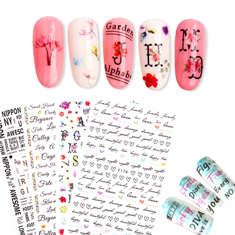 

1 Sheet Mixed Patterns 3D Nail Sticker Self-adhesive Transfer Decals Monogram 3D Nail Decoration For DIY Nail Art Design