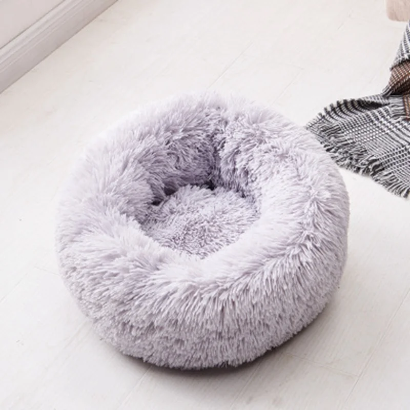 Fleece Cat Beds Round Pet Bed For Cats Dog Plush Bed House For Cat Kitten Marshmallow Cat Bed Mat Cushion Kennel Pet Supplies - Цвет: light gray