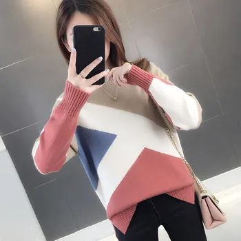 

Knitted Women Winter Pull Sweater Long Sleeve O-Neck Female Knitting Pullovers Sweaters Striped Ladies Fashion Jumper Tops