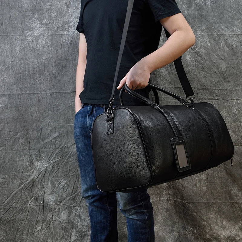 Black Leather Travel Bag For Men
