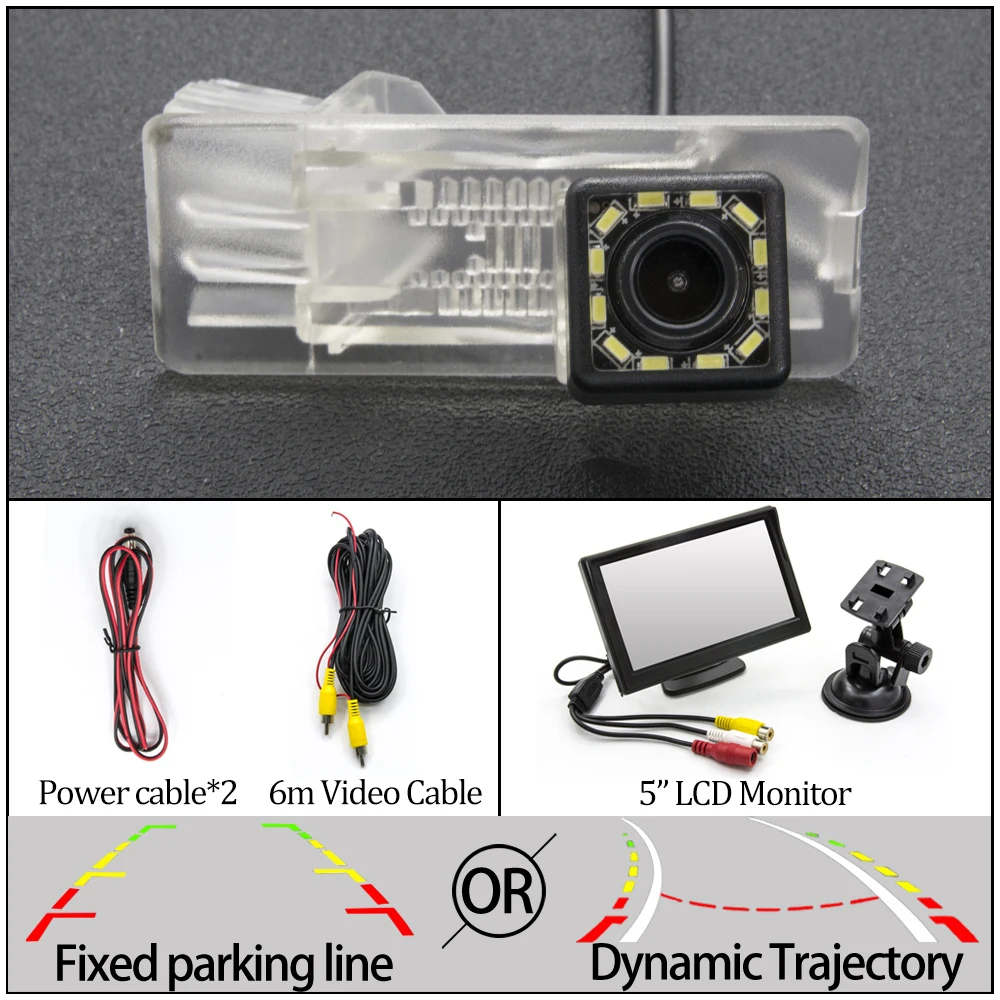 Фиксированная или динамическая траектория Автомобильная камера заднего вида для Renault Duster 2009 2012 2013 аксессуары для парковки - Название цвета: 12LED And 5 inch LCD