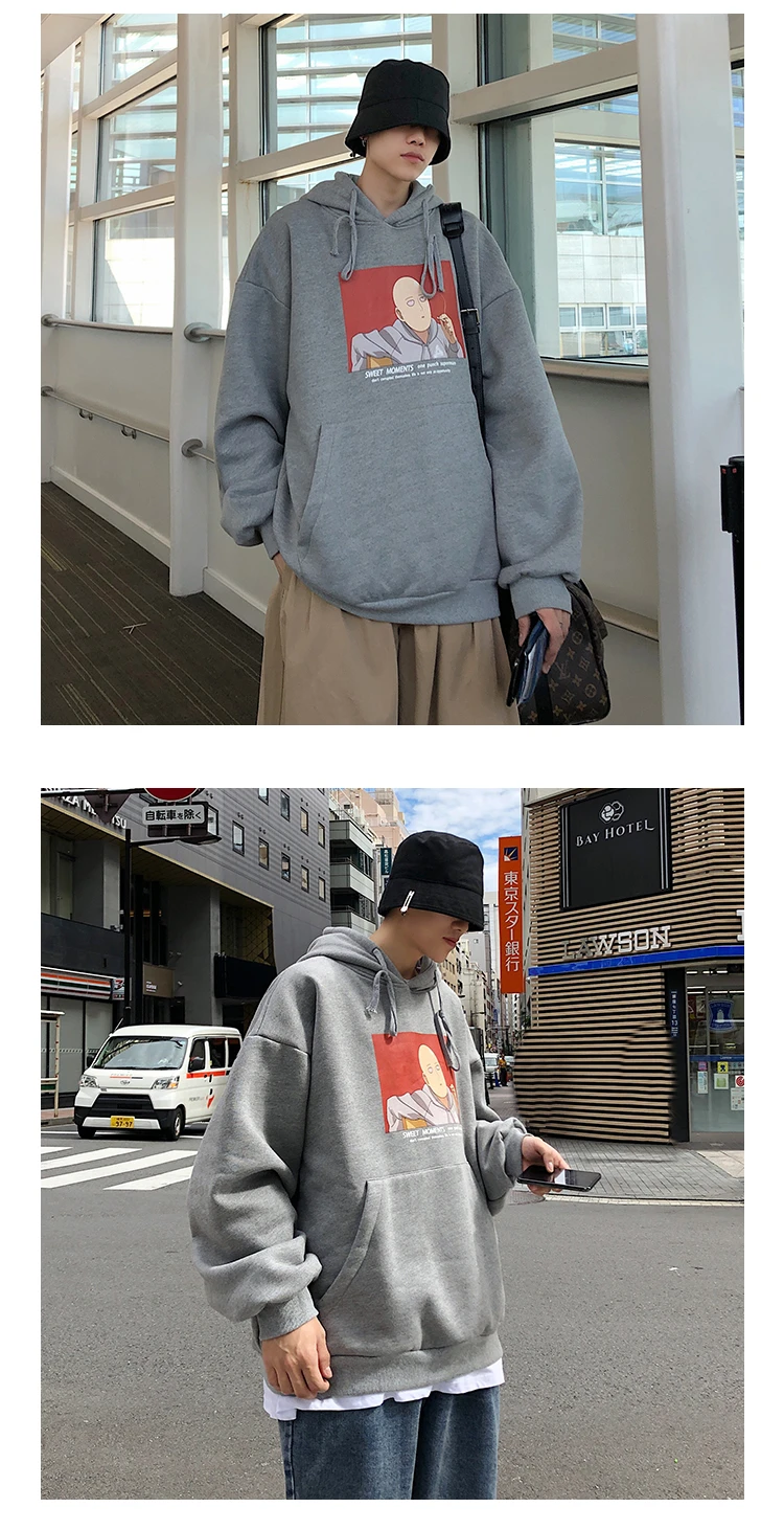 Autumn And Winter New Plus Velvet Cartoon Printing Fashion Casual Hooded Sweatshirt Youth Popular Pullover M-2XL