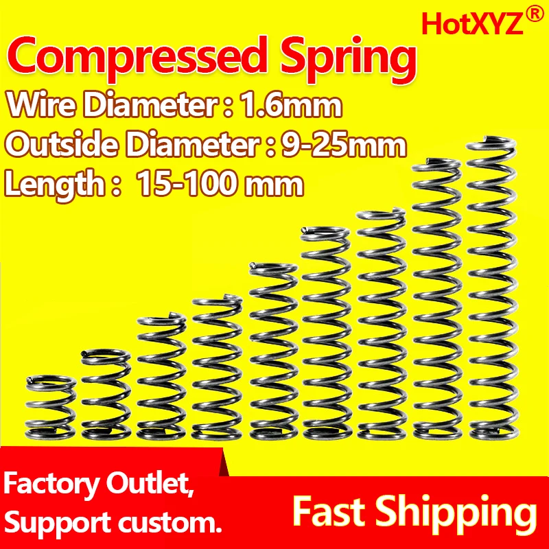 HotXYZ Cylidrical coil Compression Spring Rotor Return Compressed Release Pressure Steel Wire Diameter 1.6mm 65Mn | Обустройство дома