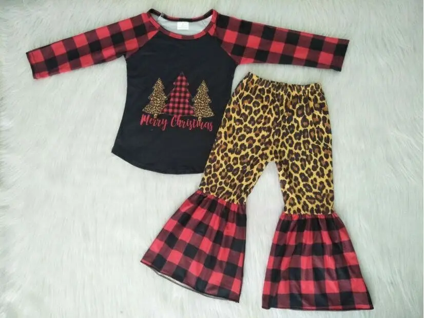 Long sleeve plaid print christmas tree screen print boy shirt baby kids clothes