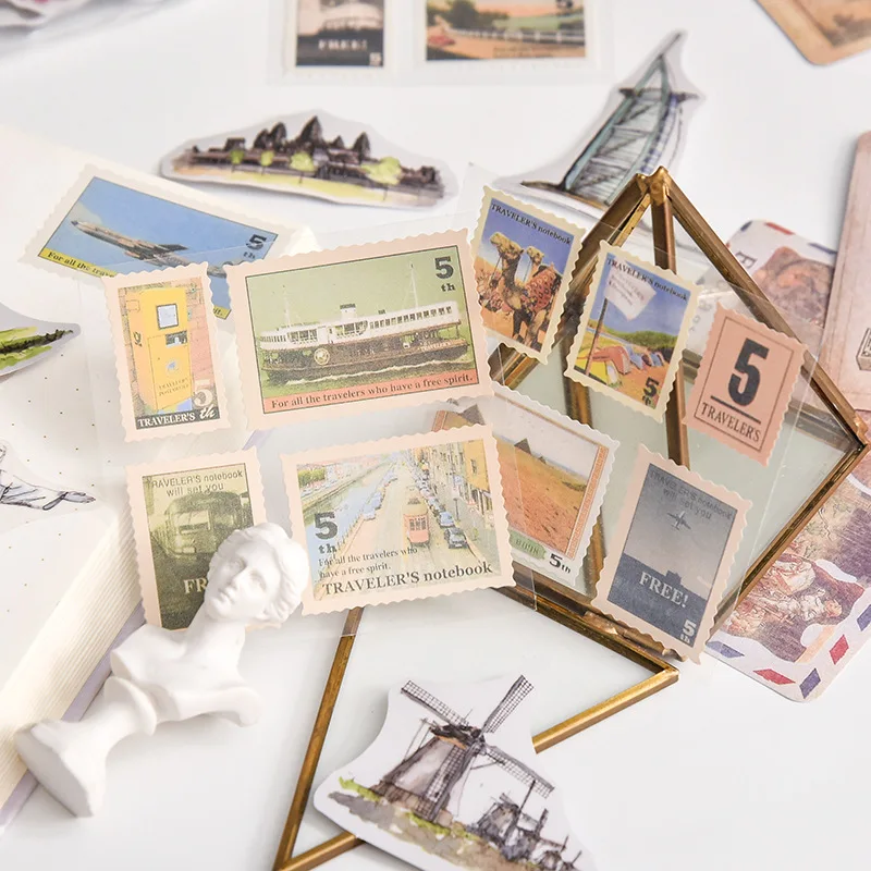 

Vintage Stamp Label Go Journey Travel Bullet Journal Decorative Stationery Stickers Scrapbooking DIY Diary Album Stick Lable