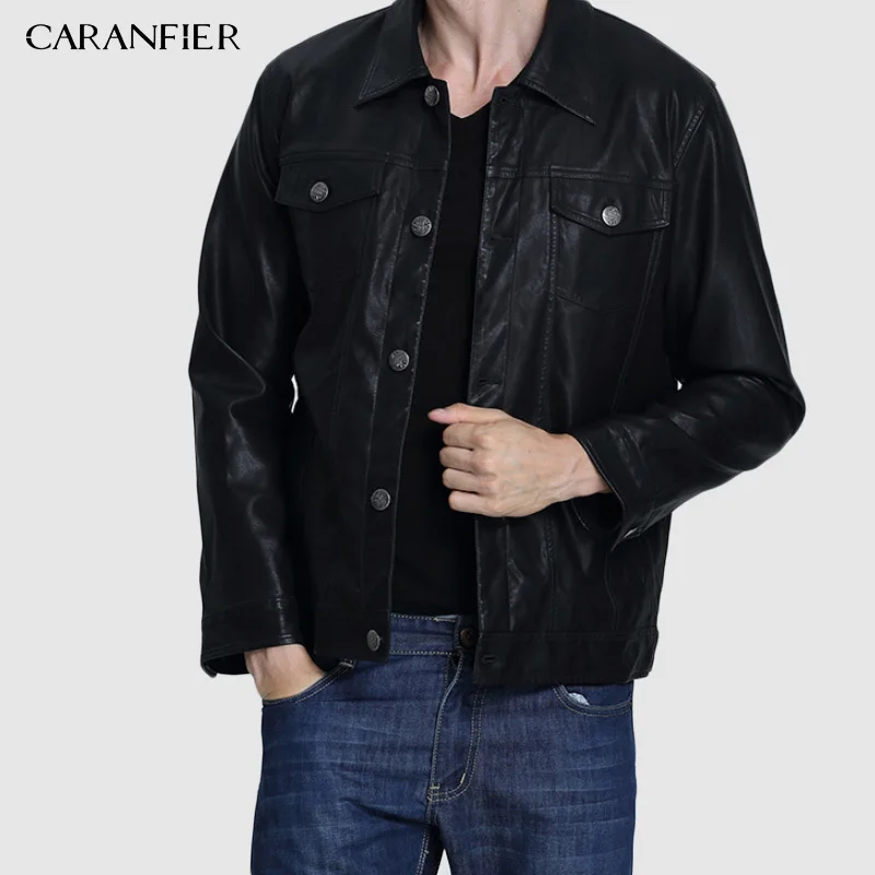 CARANFIER/мужские кожаные куртки из искусственной кожи; сезон весна-осень; тонкие пальто в байкерском стиле в стиле панк; Мужская классическая куртка с воротником-стойкой на молнии