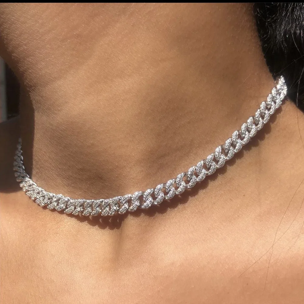 Iced Out Clear Crystal Miami Curb Cuban Chain For Women Men Hip Hop Mixed Color Link Choker Rapper New Jewelry Gifts | Украшения и