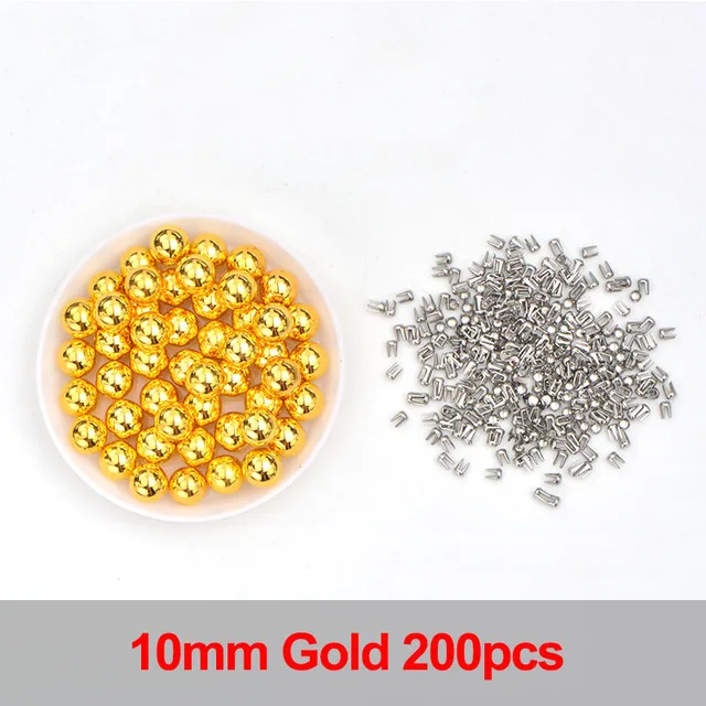 10mm Gold 200pc JUNAO 4 5 6 8 10 12 мм белый жемчуг установка машина ручной пресс инструменты бусины на заклепках крепежная машина для швейных изделий - Цвет: 10mm Gold 200pc