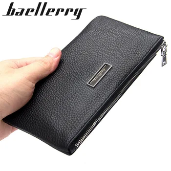 

Baellerry Soft Leather Wallet Male Clutch Wallets Genuine Leather Long Purse Business Wallet Zipper Card Holder Mobile Phone Bag