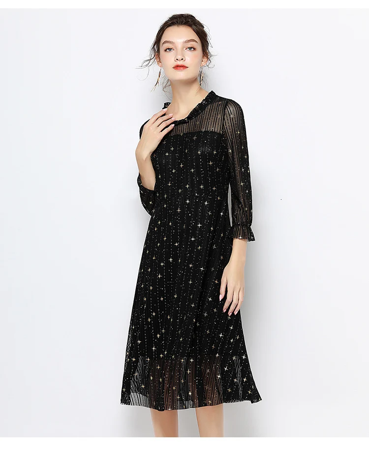 Платье для женщин размера плюс, весна-лето, 4xl, 5xl, 6xl, черное, в полоску, с длинным рукавом, до середины икры, повседневное, офисное, элегантное платье, высокое качество