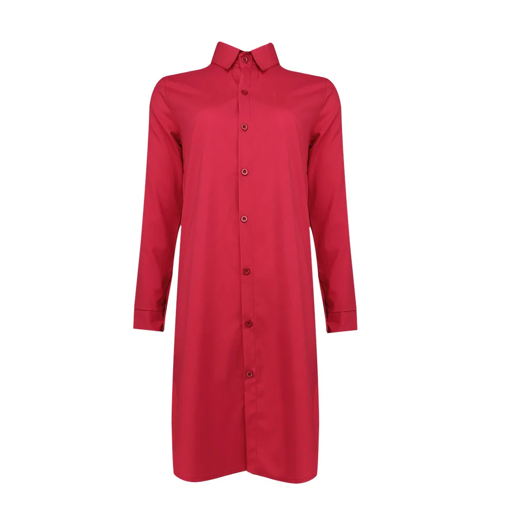 

Long Sleeve Shirt Dress For Women's Dresses Fashion Shirtdress Button Dress Plus Size Casual Korean Baggy Cotton Dress Vestidos