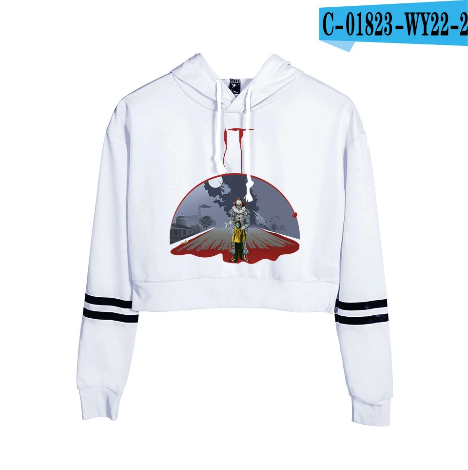 white It Chapter 2 Navel hoody women aikooki новые модные популярные толстовки с принтом It Chapter 2 худи с высокой талией Черный Повседневный Топ - Цвет: white