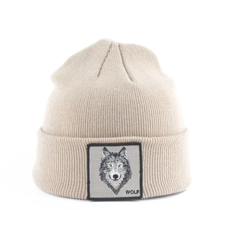 Волк шапка для животного Дети Skullies Beanies Мальчики Девочки зимняя шапка толстые вязаные детские шапки - Color: Beige