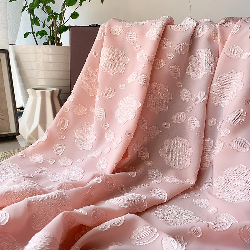 

New high-quality four-sided stretch chiffon jacquard cut flower fabric DIY Hanfu women's designer fabric