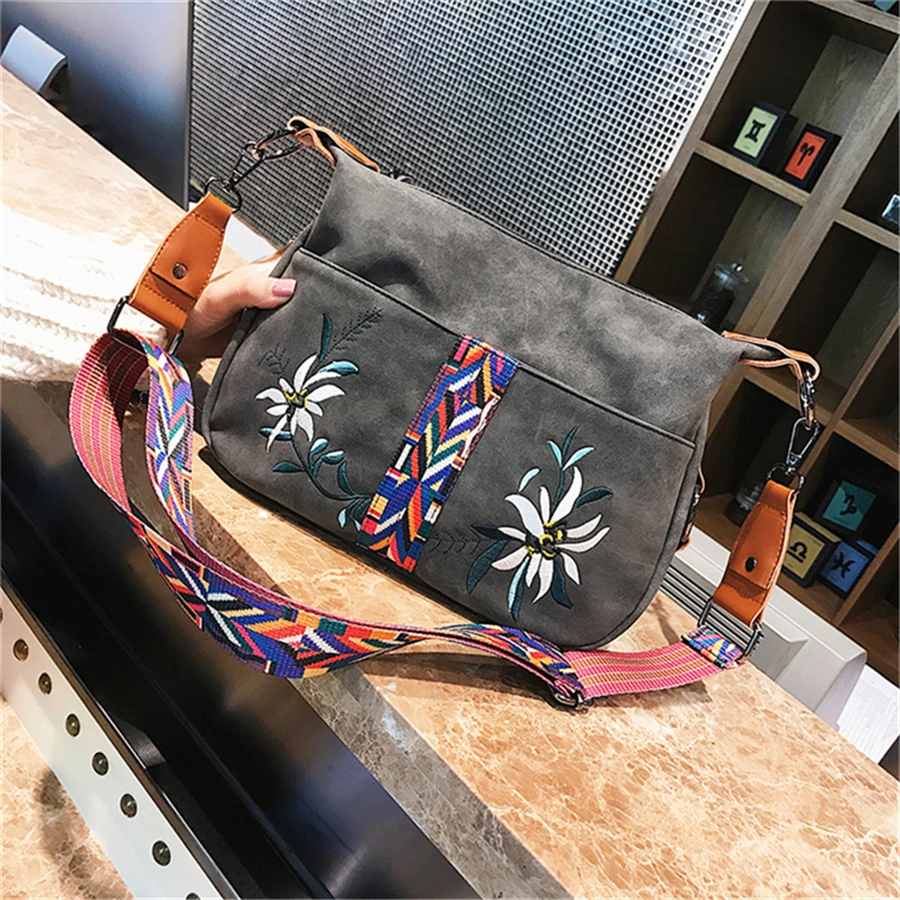 High Quality Abrasive Fabric Women Bag Fashion Embroidery Handbag Female Crossbody Bags Designer Multifunction Shoulder Bag Tote