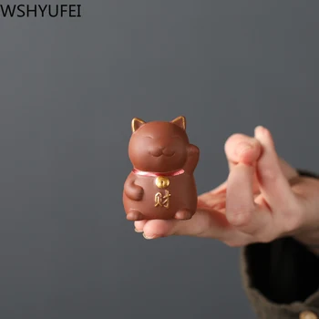 

1 PCS yixing Purple Clay Small Tea pet Lucky Cat Figurine Ornament Boutique Tea Accessories Crafts home tea decoration